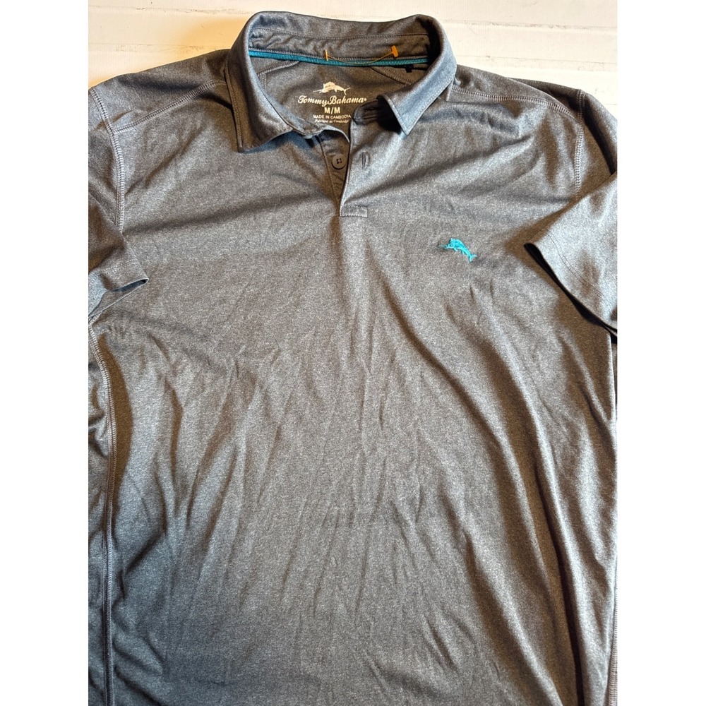 Tommy Bahama Polo Shirt Mens Medium Grey Excellent Heathered Marlin Performance